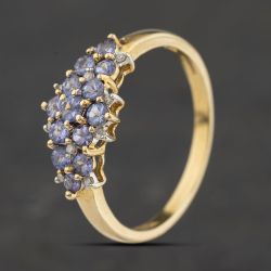 Second Hand 9ct Yellow Gold Tanzanite & 0.10ct Diamond Triple Cluster Ring 41104504