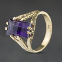 Second Hand Vintage Yellow Gold Amethyst Oblong Dress Ring 41104508