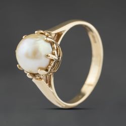 Second Hand Vintage 9ct Yellow Gold Simulated Pearl Single Stone Dress Ring 41104517