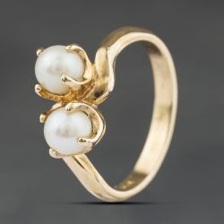Second Hand Vintage Yellow Gold Cultured Pearl Twist Two Stone Ring 41104521