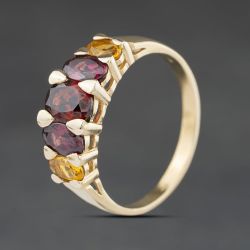 Second Hand 9ct Yellow Gold Pink Tourmaline & Orange Garnet Five Stone Ring 41104543
