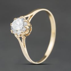 Second Hand 9ct Yellow Gold Cubic Zirconia Shoulder Set Solitaire Ring 41104562