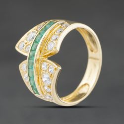 Second Hand 18ct Yellow Gold Emerald & Cubic Zirconia Fancy Dress Ring 41104577
