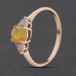 Second Hand 9ct Rose Gold Opal & Cubic Zirconia Set Shoulders Round Dress Ring 41104588