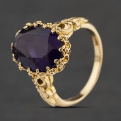 Second Hand 9ct Yellow Gold Amethyst Oval Fancy Dress Ring 41104634