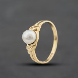 Second Hand 9ct Yellow Gold Cultured Pearl Swirl Shoulders Dress Ring 41104701