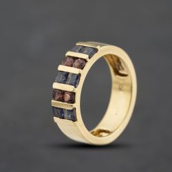 Second Hand 9ct Yellow Gold Tourmaline & Iolite Two Row Band Ring 41104725