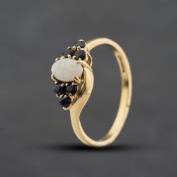 Second Hand 9ct Yellow Gold Opal & Sapphire Twist Ring 41104733