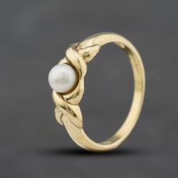 Second Hand 9ct Yellow Gold Cultured Pearl Crossover Pattern Shoulder Dress Ring 41104740