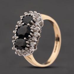 Second Hand 9ct Yellow Gold Sapphire & Cubic Zirconia Triple Cluster Ring 41104806
