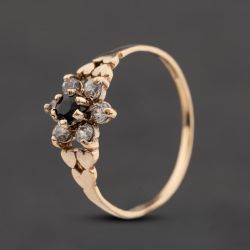 Second Hand 9ct Yellow Gold Sapphire & Cubic Zirconia Flower Cluster Ring 41104808