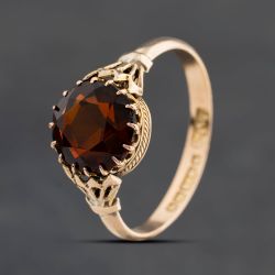 Second Hand 9ct Yellow Gold Red Quartz Dress Ring 41104851