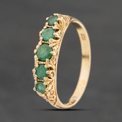 Second Hand 9ct Yellow Gold Emerald Five Stone Ring 41104861