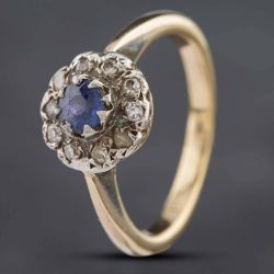 Second Hand Vintage Yellow Gold Sapphire & Brilliant Cut Diamond Cluster Ring 411200152