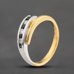 Second Hand 18ct Two Colour Gold Sapphire & Brilliant Cut Diamond Crossover Ring 41121022