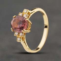 Second Hand 18ct Yellow Gold 2.30ct Tourmaline & 0.12ct Brilliant Cut Diamond Cluster Ring 41121027