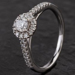 Second Hand 18ct White Gold Tolkowsky 0.50ct Diamond Halo Cluster Ring 4112184