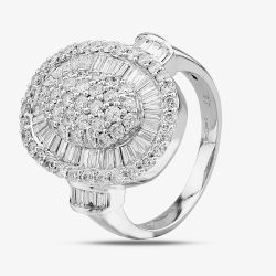 Second Hand 18ct White Gold Diamond Ballerina Brilliant And Baguette Cut Cluster Ring 4112299