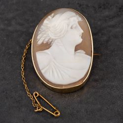 Second Hand Vintage Yellow Gold Cameo Oval Pin Brooch 4113002