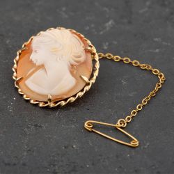 Second Hand Vintage 9ct Yellow Gold Cameo Brooch 41131074