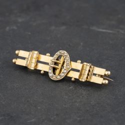 Second Hand Antique 9ct Yellow Gold Seed Pearl Buckle Style Bar Brooch 41131076