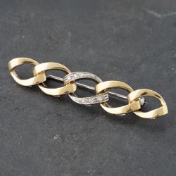 Second Hand 18ct Two Colour Gold Diamond Set Curb Link Bar Brooch 41131111