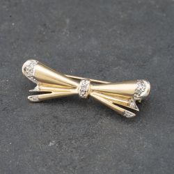 Second Hand Vintage Yellow Gold Diamond Set Bow Brooch 41131113