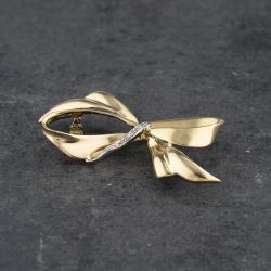 Second Hand 18ct Two Colour Gold Diamond Set Bow Brooch 41131114