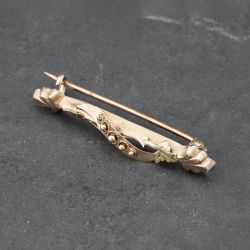 Second Hand Vintage 9ct Two Colour Gold Leaf Bar Brooch 41131118