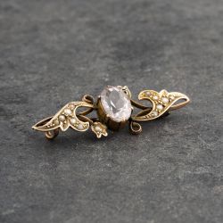 Second Hand Antique Yellow Gold Amethyst & Seed Pearls Ornate Brooch 41131122