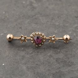Second Hand Rose Gold Garnet & Seed Pearl Star And Ball Bar Brooch 41131174