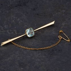 Second Hand Vintage Blue Paste Cushion Shape Bar Brooch 4113467