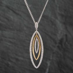 Second Hand 18ct Two Colour Gold Diamond Triple Marquise Pendant & 18 Inch Belcher Chain 41141324