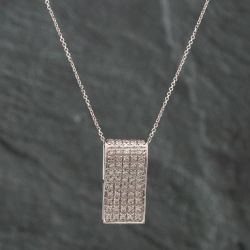 Second Hand 18ct White Gold Brilliant Cut Diamond Rectangular Pave Pendant & 18 Inch Trace Chain 41141409