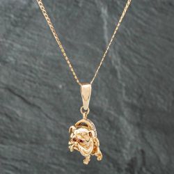 Second Hand 9ct Yellow Gold Cubic Zirconia Bulldog Pendant & 22 Inch Curb Chain 41141425