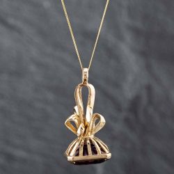 Second Hand Vintage 9ct Yellow Gold Glass Seal Pendant & 18 Inch Curb Chain 41141746