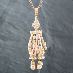 Second Hand 9ct Yellow Gold Cubic Zirconia Large Clown Pendant & 24 Inch Belcher Chain 41141848