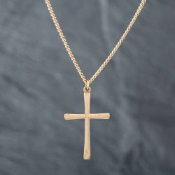 Second Hand 9ct Yellow Gold Plain Cross Pendant & 18 Inch Curb Chain 41141857