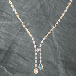 Second Hand 14ct Three Colour Gold Aquamarine & Cubic Zirconia 18 Inch Chain Necklace 41141969