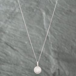 Second Hand 9ct Yellow Gold Brilliant Cut Diamond Round Pendant & 18 Inch Curb Chain 41142037