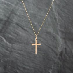 Second Hand 9ct Yellow Gold Plain Cross Pendant & 18 Inch Curb Chain 41142160
