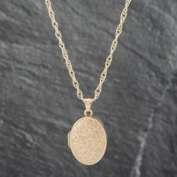 Second Hand 9ct Yellow Gold Oval Locket Pendant & 20 Inch Prince Of Wales Chain 41142282