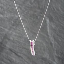Second Hand 9ct White Gold Multi Coloured Pink Sapphire Channel Set Bar Pendant & 16 Inch Snake Chain 41142291