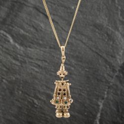 Second Hand 9ct Yellow Gold Multi Stone Clown Pendant & 18 Inch Curb Chain 41142296