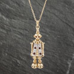 Second Hand 9ct Yellow Gold Multi Stone Clown Pendant & 18 Inch Trace Chain 41142299