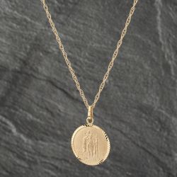 Second Hand 9ct Yellow Gold Round St Christopher Pendant & 16 Inch Prince Of Wales Chain 41142312