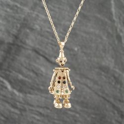 Second Hand 9ct Yellow Gold Cubic Zirconia Clown Pendant & 22 Inch Belcher Chain 41142357