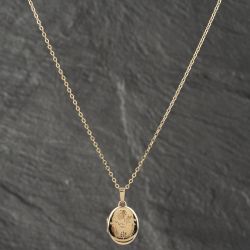 Second Hand 9ct Yellow Gold Diamond Oval Engraved Locket Pendant & 18 Inch Trace Chain 41142409