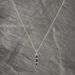 Second Hand 9ct Yellow Gold Sapphire & Diamond Bar Dropper Pendant & 18 Inch Prince Of Wales Chain 41142445