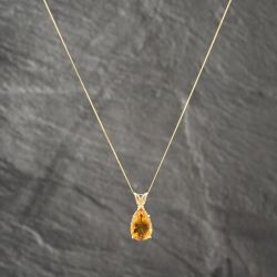Second Hand 14ct Yellow Gold Citrine Pear Shape Pendant & 18 Inch Curb Chain 41142471